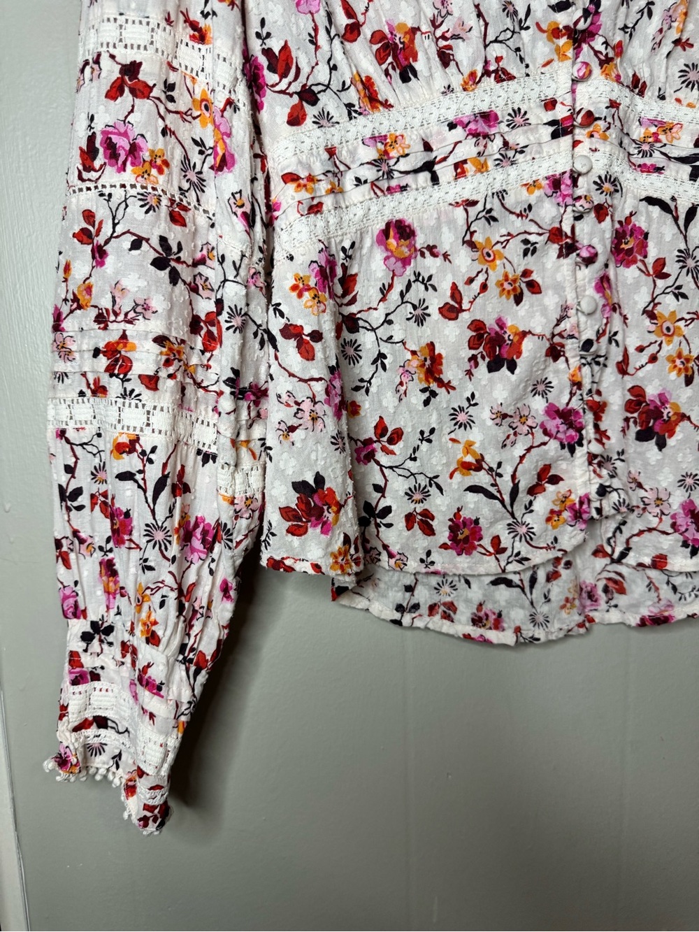 Anthropologie Puff-Sleeved Lace Buttondown Blouse Cottagecore Boho Size 8 - Picture 4 of 11